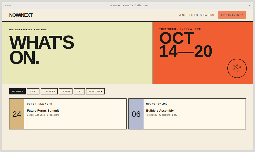 NOW/NEXT Events & Conferences theme preview