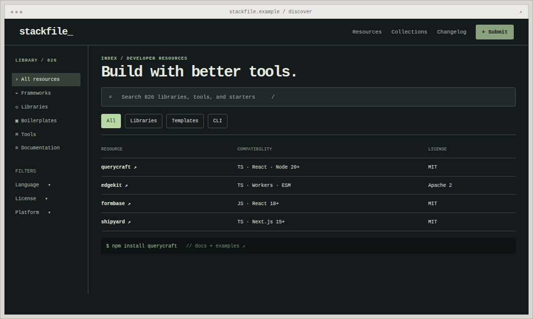 stackfile Developer Resources theme preview