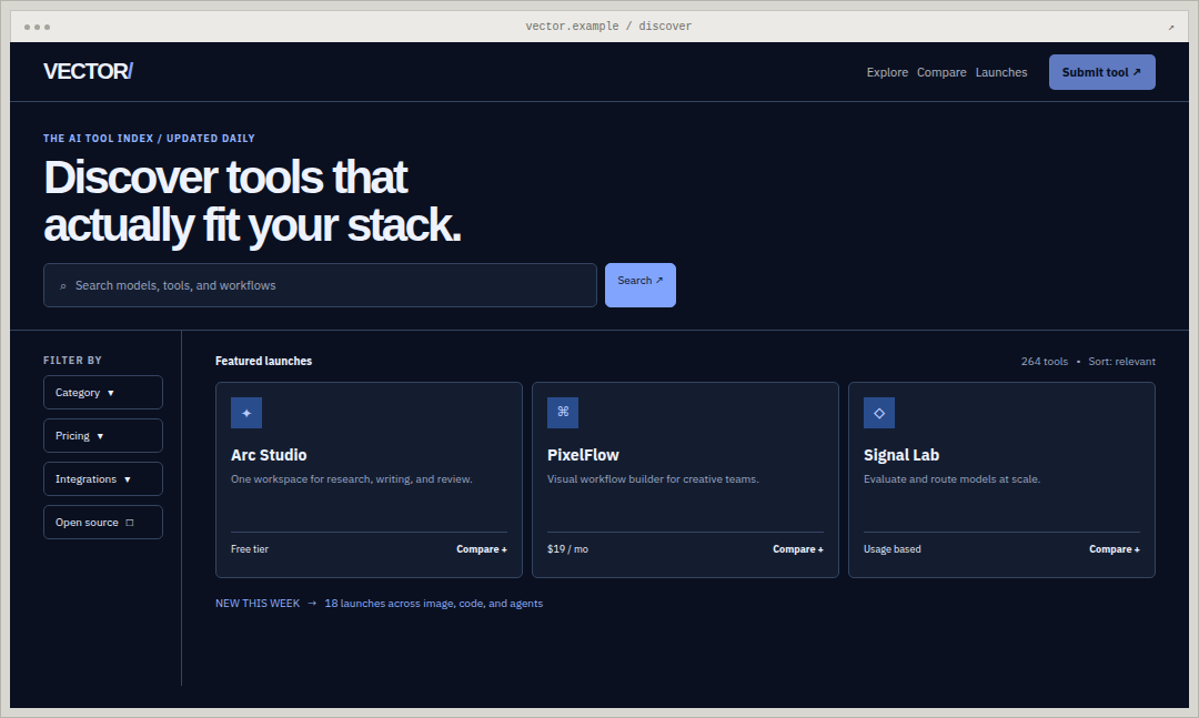 VECTOR AI Tools Directory theme preview